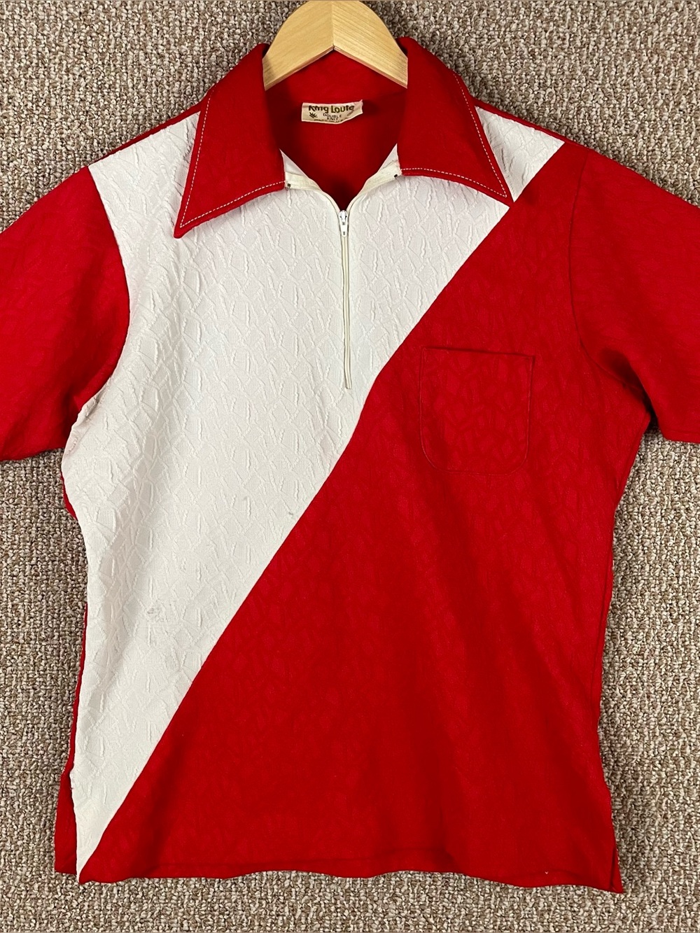 Vintage 60s King Louie 1/4 Zip Bowling Shirt Men’s M Double Knit USA Lounge R3